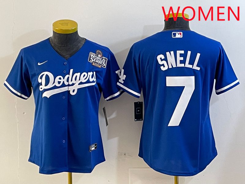 Women Los Angeles Dodgers #7 Snell Blue Game 2025 Nike MLB Jersey style 4